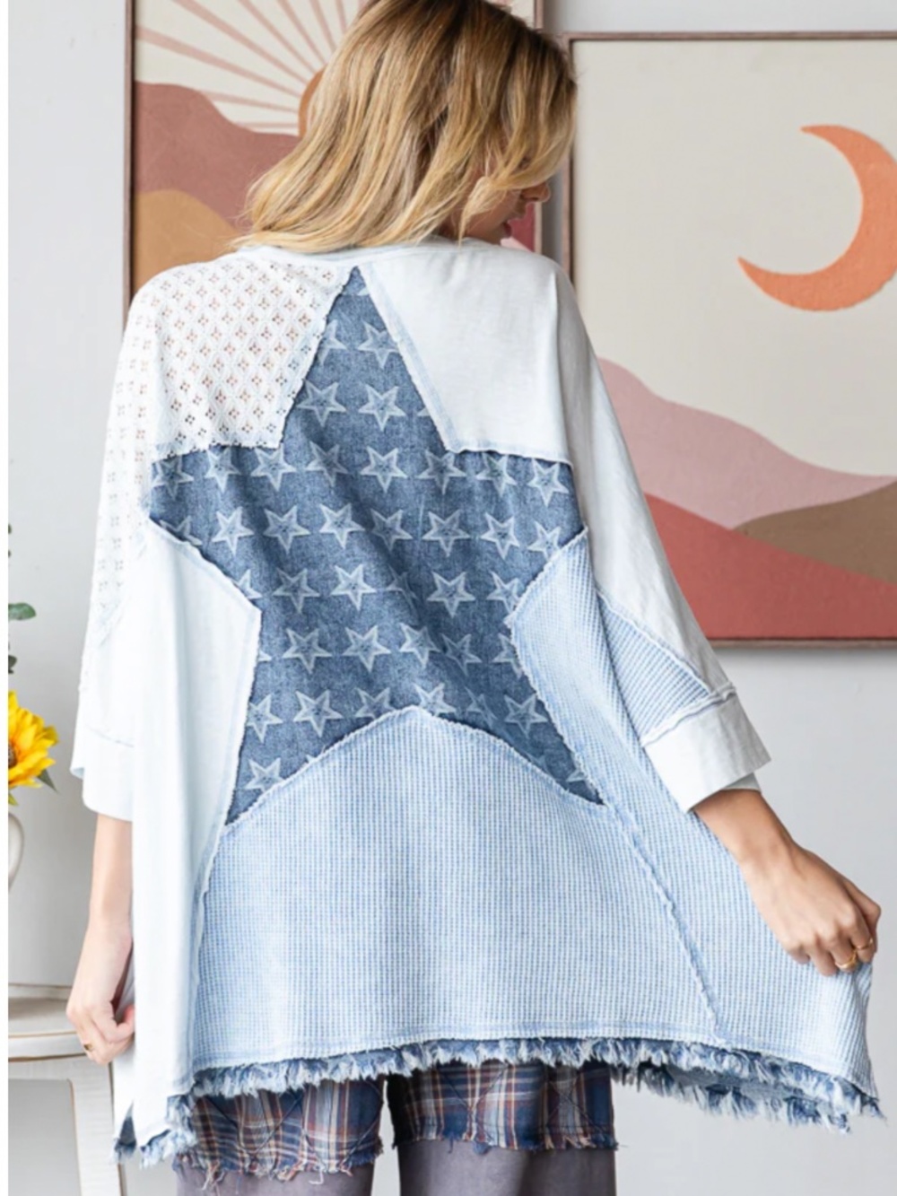 😎 Oli and Hali “ ORLANDO “ Oli & Hali MULTI PRINT PATCHWORK OVERSIZED TOP 60A - Picture 6 of 6